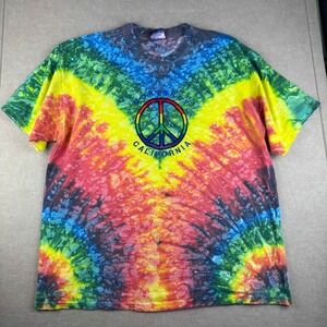 Y2K Hanes Shirt Men's XL Rainbow Tie Dye Monterey California Peace Sign‎ Graphic
